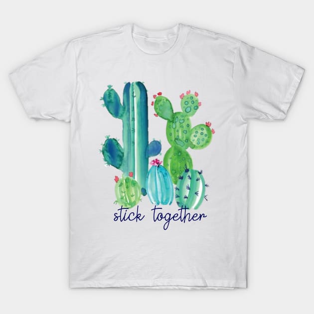 Stick Together Watercolor Cacti T-Shirt by annmariestowe